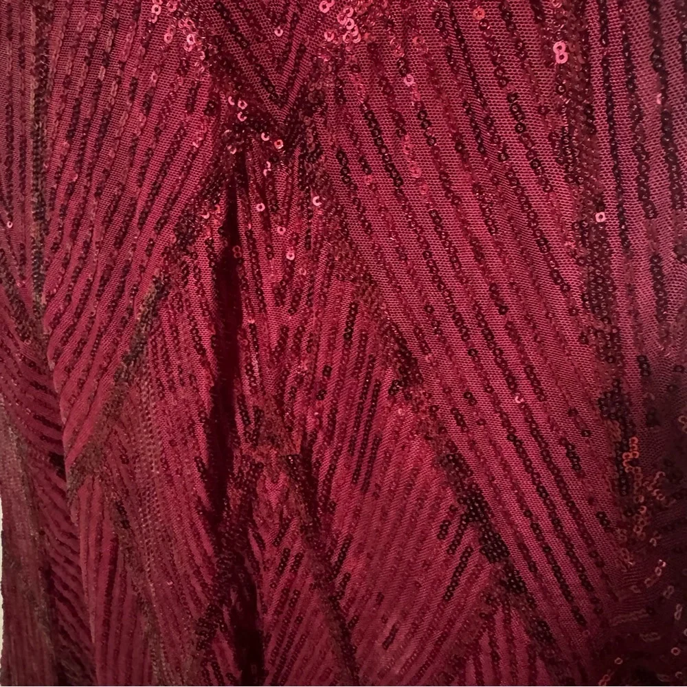 NWOT Miss Ord Burgundy Sequin Halter with Beads Floor Length Dress Size Medium - Picture 6 of 12